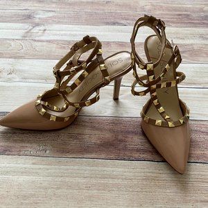 Women's Sole Society So-TIIA Taupe and Gold Patent Heel | Size 8M